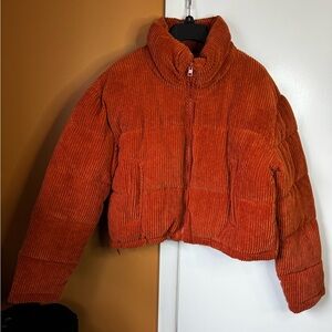 7 For All Mankind Orange Corduroy Puffer Jacket